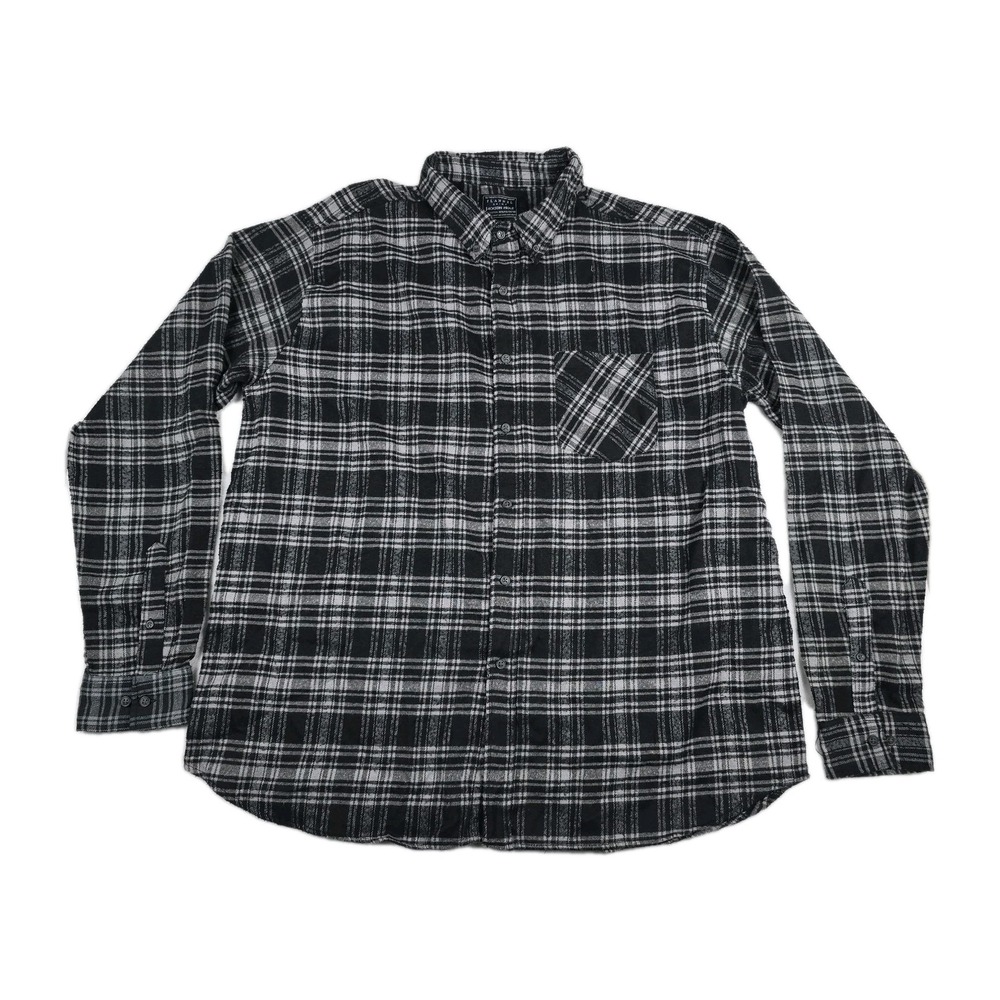 Jackson Hole Mens 3XL Flannel Shirt Black Gray White Plaid Button Down LS